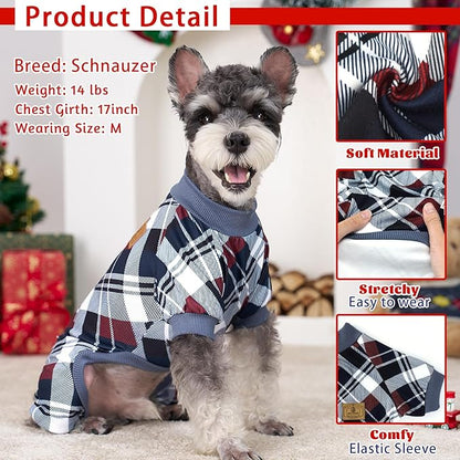 XPUDAC 4 Pack Dog Pajamas for Small Dogs Cats Plaid Doggie Clothes Puppy Onesies Christmas Pajamas Jumpsuits Pet Pjs Shirt Apparel X-Large, Red Green Khaki Grey
