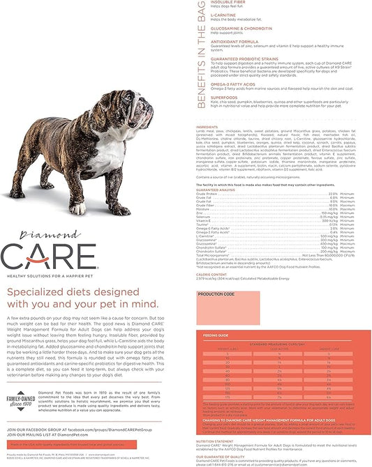DIAMOND CARE Dry Dog Food Weight Management 8lb