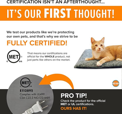 K&H Heated Cat Bed Indoor, Amazin' Thermo-Kitty Pad, Washable Cat Mat with Removable Pet Heating Pad, Traps Hair & Dander, Safety Listed, Gray - 20x15in - 4 Watt