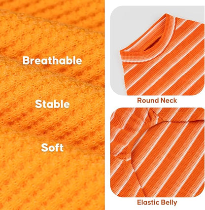 KYEESE 2Pack Waffle Dog Shirts, Lightweight Sleeveless Dog T Shirts for Small Medium Dogs Boy Girl, Breathable Pet Vest Comfortable Tank Top Soft Dogs Clothes for Daily Wear, Orange+Striped, XL