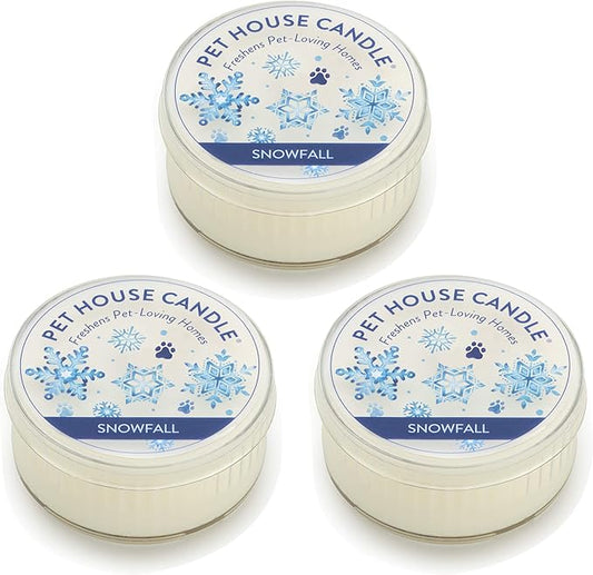 Pet House Mini Candles for Pet Odor Made with Natural Soy Wax, Plant Based, Dog and Cat Friendly Scented Candles, Snowfall Pack of 3