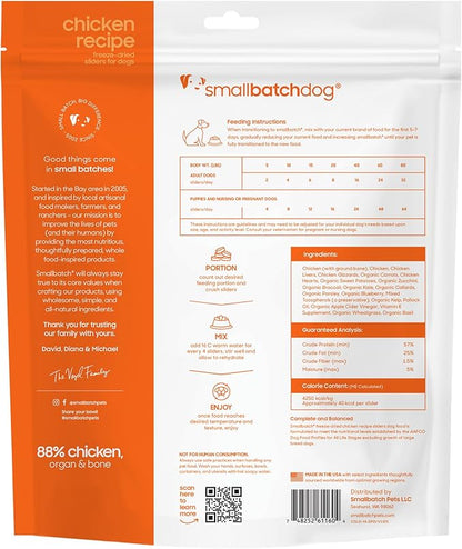 smallbatch Pets Freeze Dried Raw Dog Food, Chicken Recipe, 14 oz, Organic High Protein Dog Food, Grain Free, Made in the USA, Humanely Raised Meat, Single Protein, for Picky Eaters, Hydrate & Serve