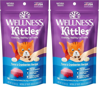 Wellness Kittles Crunchy Natural Grain Free Cat Treats, Tuna & Cranberry, 2-Ounce Bag (Pack of 2)