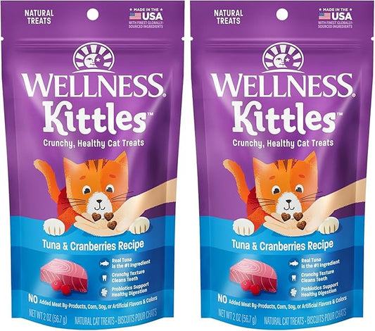 Wellness Kittles Crunchy Natural Grain Free Cat Treats, Tuna & Cranberry, 2-Ounce Bag (Pack of 2)