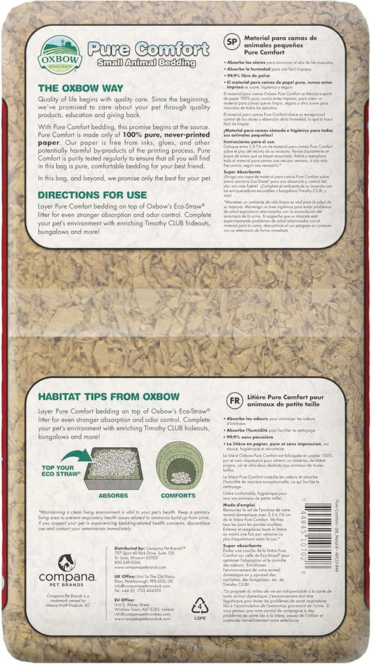 Oxbow Pure Comfort Bedding, Rabbit, Hamster, & Guinea Pig Bedding, Bunny Supplies for Litter Box, Pet Safe, 99.9% Non-Dust, Bunny Litter Box, Natural, 28 Liter Bag