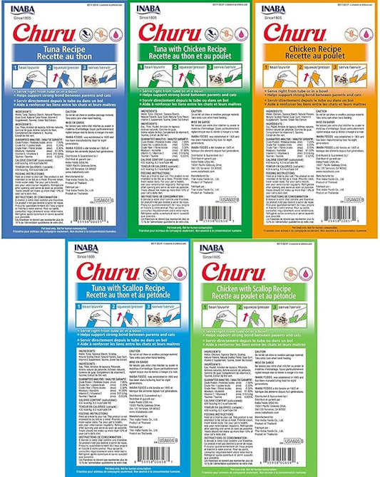 INABA Churu Lickable Creamy Purée Cat Treats 5 Flavor Variety Pack of 20 Tubes