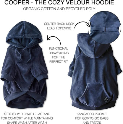 Pet Passion Cooper II Organic Cotton Velour Dog Hoodie Pet Coat for Small, Medium and Large Dogs, Navy, X-Large (55-80 lbs)