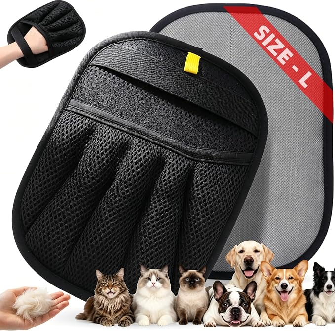 Upgraded Pet Hair Remover Glove, Reusable Five-Finger Snug Elastic Wrist Electrostatic Glove Magic Brush Dogs & Cats Hair Removal Tool for Furniture, Couch, Car Seats, Clothing, Carpet