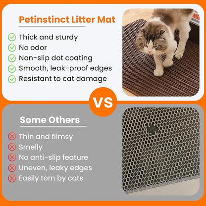 Small Cat Litter Mat, 20x14’’ Double Layer Honeycomb Cat Litter Box Mat, Non Slip Waterproof Urine Proof Litter Trapping Mat for Floor, Kitty Litter Pad, Indoor Pet Supplies, Brown