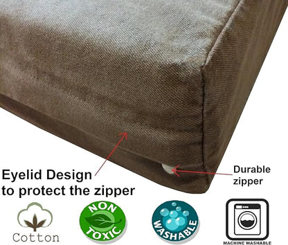 Dogbed4less Luxury Extra Large Orthopedic Memory Foam Dog Bed for Large Dogs with Durable Waterproof Internal Case, Removable Washable Denim Cover and Extra Bonus Pet Bed Cover, XL 40X35X4, Brown