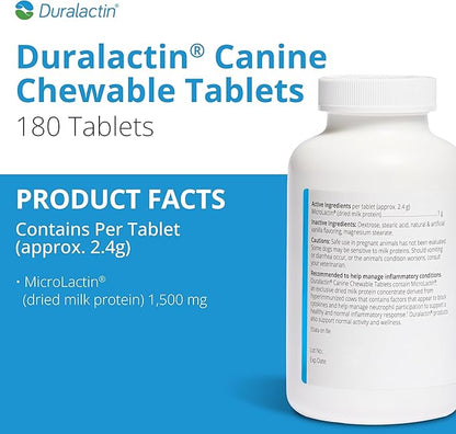 PRN Pharmacal Duralactin Canine Chewable Tablets - Joint Health Supplement for Dogs & Puppies - Pet Mobility Support - Vanilla Flavored Chews - 180 Count