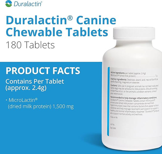 PRN Pharmacal Duralactin Canine Chewable Tablets - Joint Health Supplement for Dogs & Puppies - Pet Mobility Support - Vanilla Flavored Chews - 180 Count