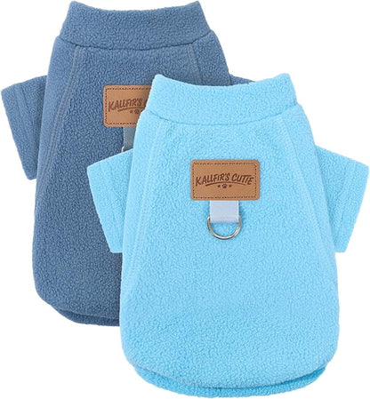 2 Pack Dog Sweaters Warm Fleece Dogs Sweatshirt for Small Medium Dogs with Leash Ring Pet Outfit Puppy Coat Apparel Winter Dog Clothes for Chihuahua, Yorkie, Bulldog, Dachshund Cats S, Blue