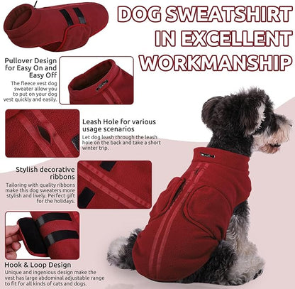 Queenmore XXS Dog Sweater, Soft Fleece Vest Pullover Dog Jacket with Leash Hole, Warm Winter Dogs Clothes Cold Weather Doggy Dachshund Sweaters for Small Dogs Cats Boy or Girl (Burgundy, XXS)