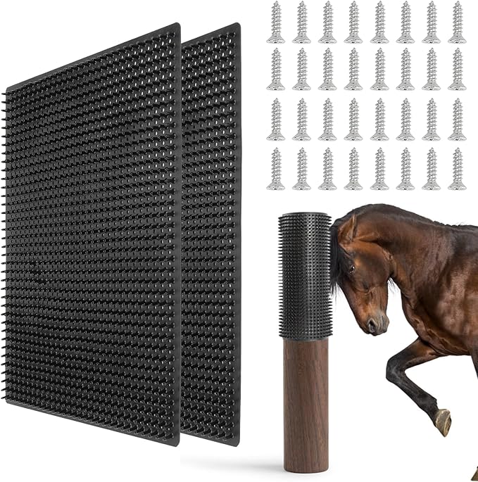 Middle Livestock Scratching Brush Horse Scratching Post Pad, Horse Cow Scratching Post for Grooming, 21.65" x19.68" Horse Scratcher Brush for Cattle Horse Cow Dogs Pigs
