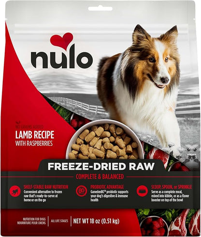 Nulo Freeze-Dried Raw Lamb Recipe with Raspberries Complete and Balanced Dry Dog Food Kibble, 18 Ounce Bag