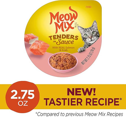 Meow Mix Tenders in Sauce Wet Cat Food, Salmon & Crab, 2.75 Ounce Cup (Pack of 12)