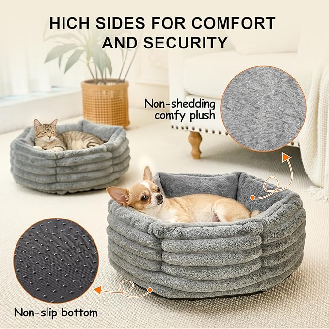Small Dog Bed for Small Dogs, Cat Beds for Indoor Cats, Pet Bed for Puppy and Kitty, Extra Soft & Machine Washable with Anti-Slip & Water-Resistant Oxford Bottom, Grey, 24 inches