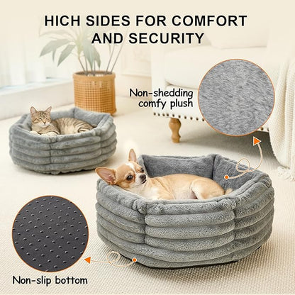 Small Dog Bed for Small Dogs, Cat Beds for Indoor Cats, Pet Bed for Puppy and Kitty, Extra Soft & Machine Washable with Anti-Slip & Water-Resistant Oxford Bottom, Grey, 24 inches