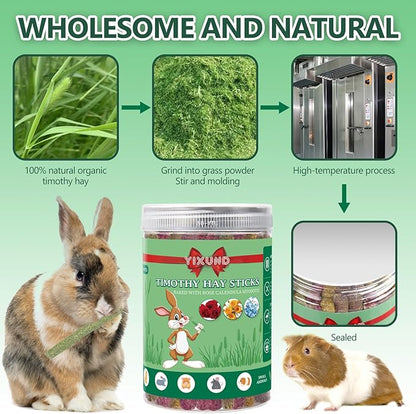 YIXUND 40-Pack Rabbit & Small Rodent Chew Sticks - Lavender, Timothy, Calendula, Rose - Dental Care & Boredom Relief
