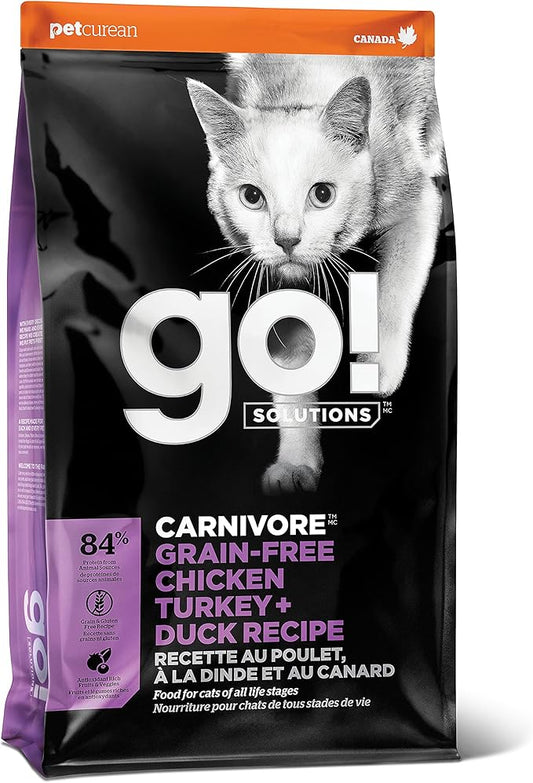 Go! Solutions Carnivore Chicken, Turkey + Duck Grain-Free Dry Cat Food, Our Highest-Protein Kibble Made with Real Meat & Fish, Cranberries for Urinary Health, for Kittens, Adults & Seniors, 16 lb Bag