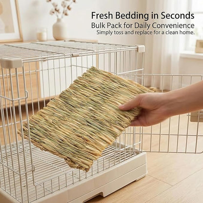 Sukh 3 PCS Rabbit Grass Mats - Natural Hay Woven Bunny Rabbit Bad Cage Mats Pet Bedding Cooling Sleeping Nesting & Toys for Hamster Bunny Chinchilla Guinea Pig Mouse Bird and Other Small Animals