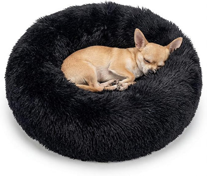 Tiny Dog Bed 15 Inch for Extra Small Dogs,Washable Puppy Bed,Soft Faux Fur Calming Donut Bed for Chihuahua Yorkie Maltese Pomeranian,Black