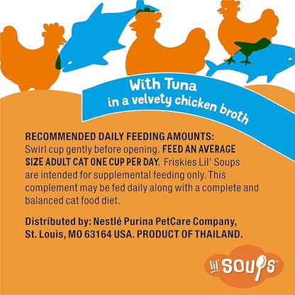 Friskies Purina Natural,Grain Free Lickable Cat Treats Lil’ Soups with Tuna in Chicken Broth - 1.2 oz. Cups,(Pack of 16)