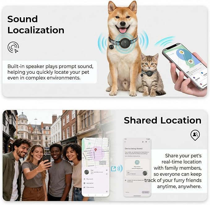 GPS Pet Tracker for Dogs & Cats, Smart Collar with Real-Time Location | No Monthly Fee, Activity Monitoring, Adjustable Reflection Strap, Find My Compatible, Lightweight Wear, Plug And Play