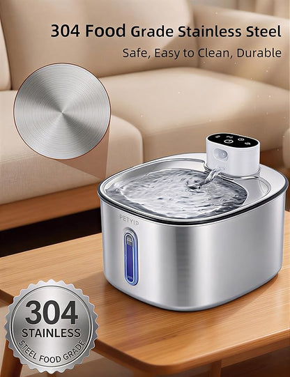 Wireless Cat Water Fountain,Stainless Steel,135 fl oz/4L Battery Powered Automatic Pet Water Dispenser, Cordless Design,Drinking Fountain for Cats, Dogs & Indoor (Cat Fountain+2 Filter)