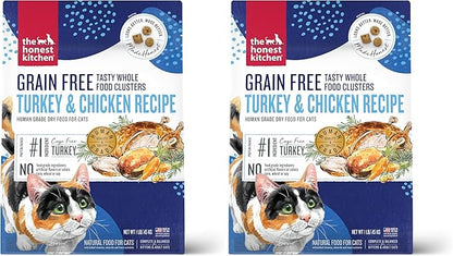 The Honest Kitchen Whole Food Clusters Grain Free Turkey & Chicken Dry Cat Food, 1 lb Trial Pouch (Pack of 2)
