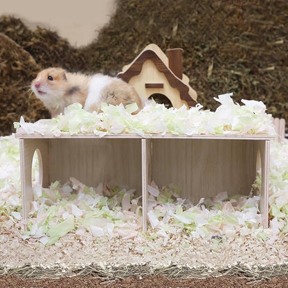 Hamster Peep Tunnel, 2-Chamber Wooden Hamster Hideout, Water-Resistant Platform for Syrian Hamsters and Small Pets, 11" x 5.3" x 4.3"