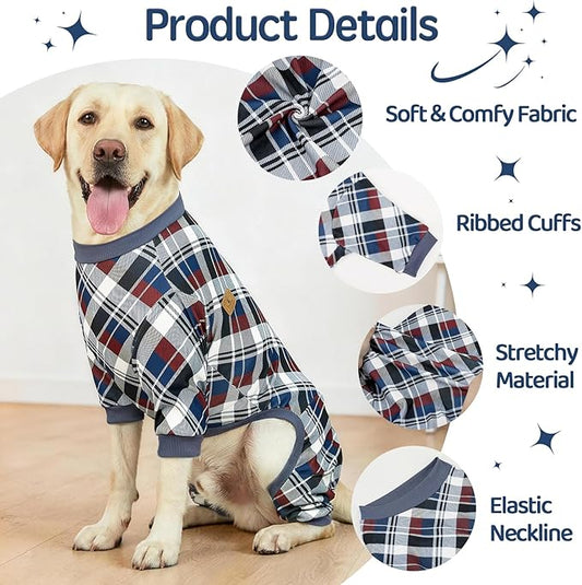 XPUDAC 4 Pack Dog Pajamas for Large Dogs Cats Plaid Doggie Clothes Puppy Onesies Christmas Pajamas Jumpsuits Pet Pjs Shirt Apparel 5X-Large, Red Green Beige Grey