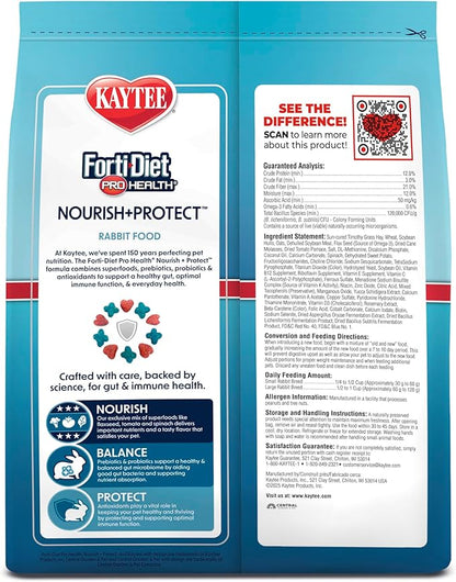 Kaytee Forti-Diet Pro Health Nourish+Protect Adult Rabbit Food, Comprehensive Nutrition Backed by Science, Digestive Health, Immune Support, 5 pounds