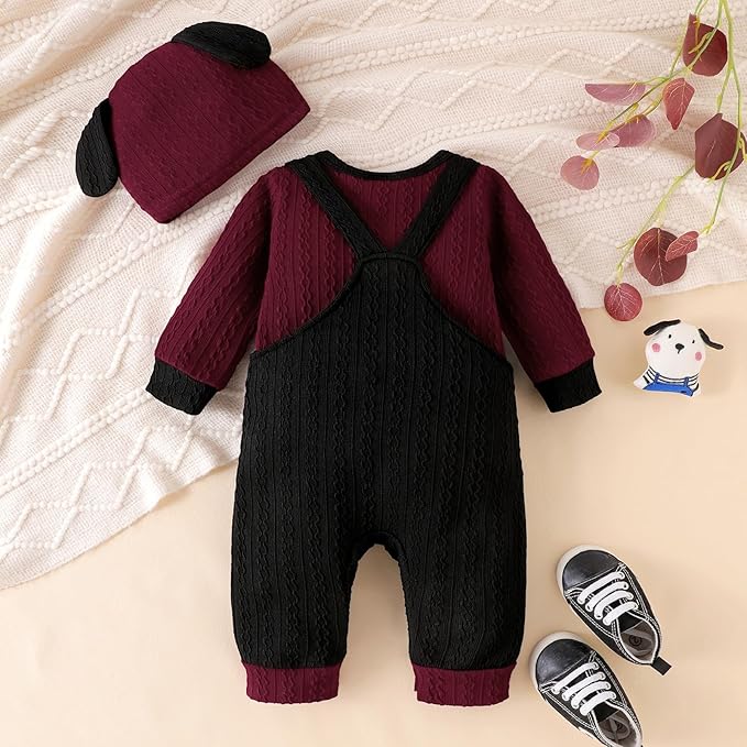FOCUTEBB Baby Boy Clothes Cute Long Sleeve Romper Infant Pocket Overalls Adjustable Suspender Pants Set 0-18 Months