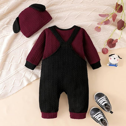 FOCUTEBB Baby Boy Clothes Cute Long Sleeve Romper Infant Pocket Overalls Adjustable Suspender Pants Set 0-18 Months