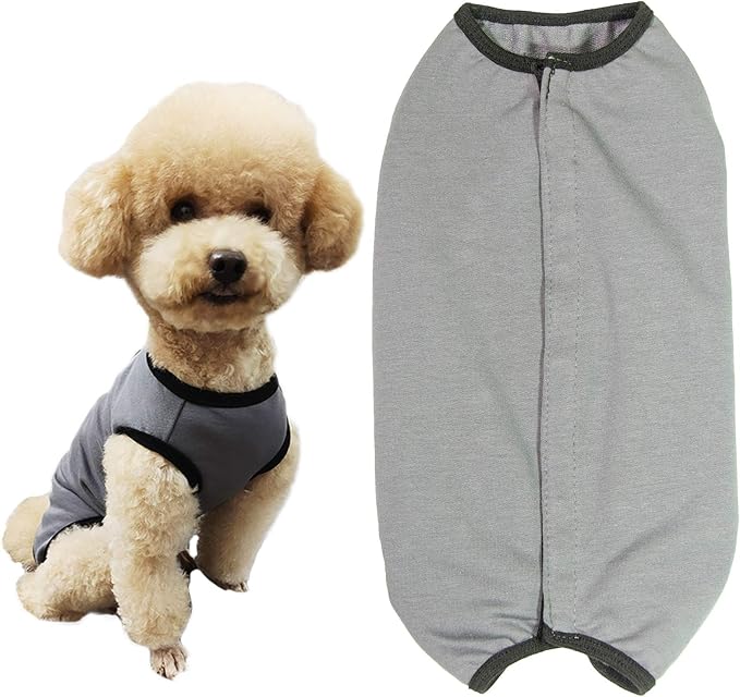 Dog’s Recovery Suit Post Surgery Shirt for Puppy, Wound Protective Clothes for Little Animals(Grey-l)