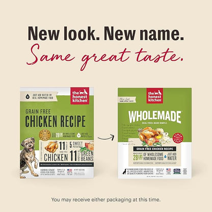 The Honest Kitchen Human Grade Wholemade™ Dehydrated Dog Food, Grain Free Chicken Dog Food, 4lb (makes 16lbs)