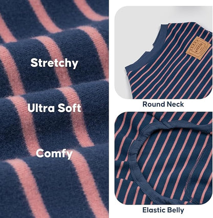 KYEESE Dog Pajamas, Stretchable Velvet Fleece 4 Legs Doggie Jammies, Striped Jumpsuit Pet Onesie, Cozy Outfit Comfortable Dog Clothes, Hair Shedding Cover Pet Sleepwear,Navy Blue Striped, Medium