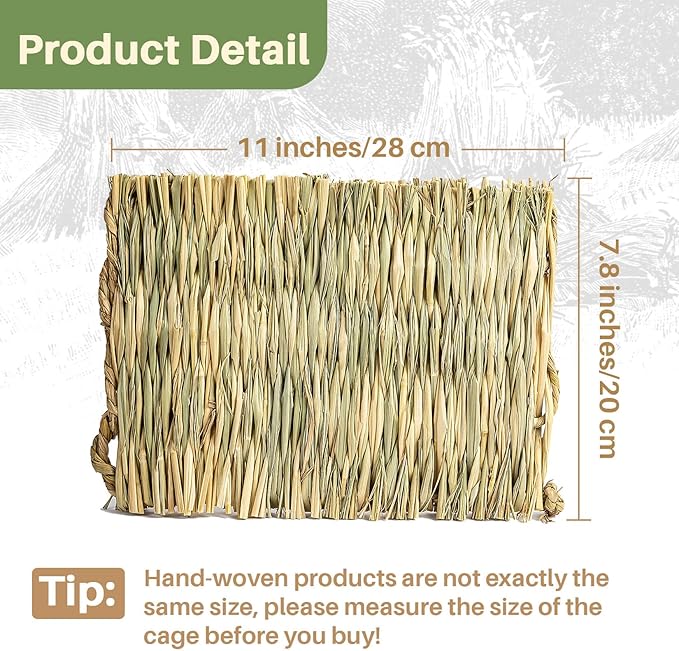 Sukh 4 PCS Rabbit Grass Mats - Natural Hay Woven Bunny Rabbit Bad Cage Mats Pet Bedding Cooling Sleeping Nesting & Toys for Hamster Bunny Chinchilla Guinea Pig Mouse Bird and Other Small Animals