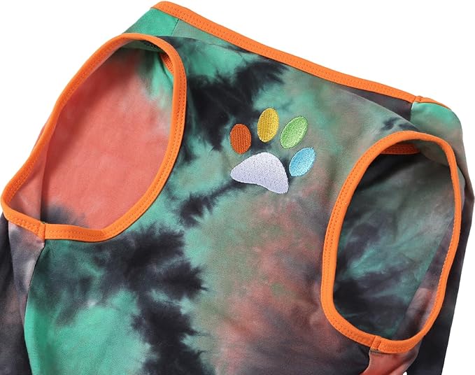 Summer Tie Dye Dog Clothes Cool Breathable Cotton T-Shirt Medium Large Dog Boys Girls Shirt(GreenOrange, Large)