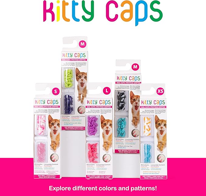 Kitty Caps Nail Caps for Cats | Safe, Stylish & Humane Alternative to Declawing | Stops Snags and Scratches, X-Small (Under 5 lbs), Black with Gray Tips & Baby Blue (Pack of 1)