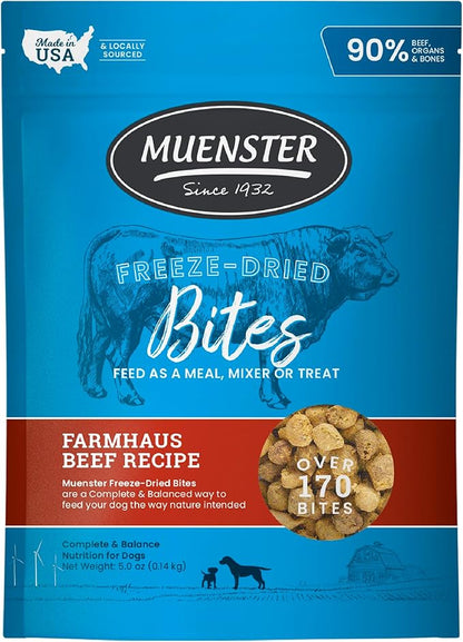Muenster Freeze Dried Beef Bites - Dog Food, Treat, Mixer or Topper (5oz) - Grain-Free