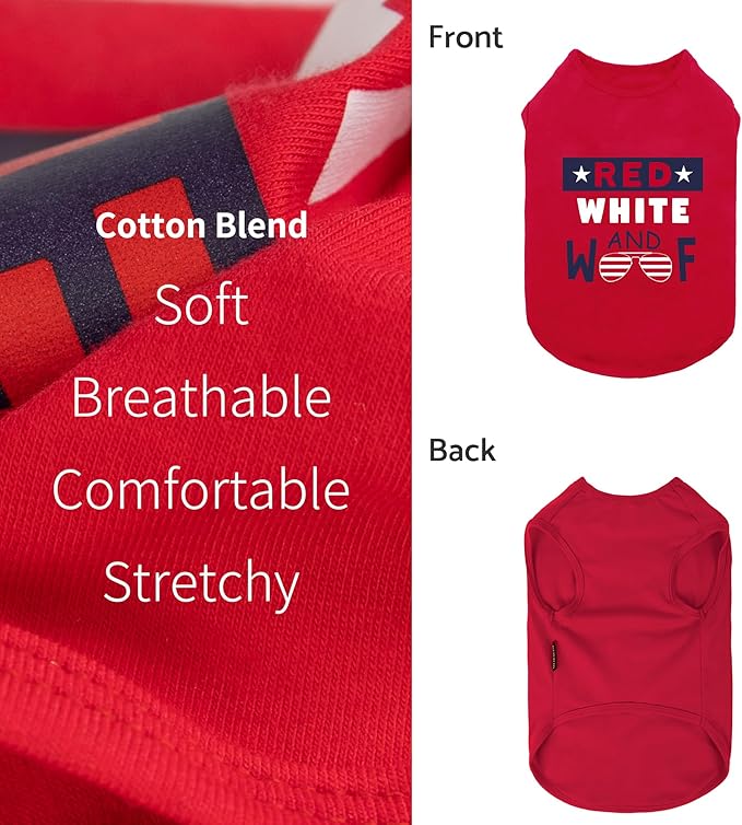 Fitwarm Patriotic Red White and Woof Dog Shirt, 4th of July Dog Clothes for Small Dogs Boy Girl, Funny Doggy Summer Clothes, Pet Outfit, Red, Blue, White, Small