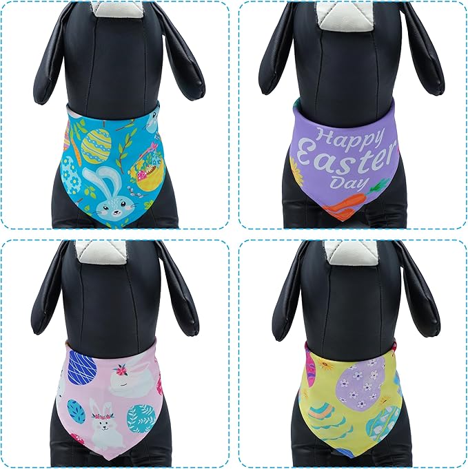 Easter Dog Bandanas for Medium Dog Breed 7 Pcs Hemming Seam Edge Polyester Dog Bandana Adjustable Dogs Scarves Grooming M