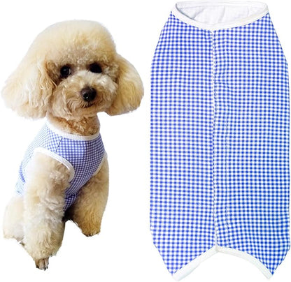 Dog’s Recovery Suit Post Surgery Shirt for Puppy, Wound Protective Clothes for Little Animals(Blue White Plaid-s)