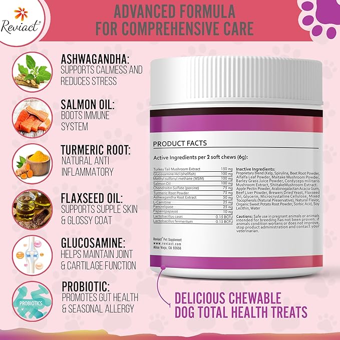 Total Health Dog Chews 12-in-1, Hip and Joint Supplement with Glucosamine Chondroitin for Dogs, Dog Multivitamin Treats with Omega 3 Salmon Oil and Vitamins for Skin and Coat Support, 60 Soft Chews