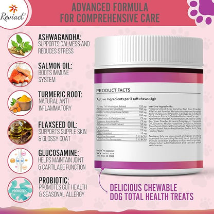 Total Health Dog Chews 12-in-1, Hip and Joint Supplement with Glucosamine Chondroitin for Dogs, Dog Multivitamin Treats with Omega 3 Salmon Oil and Vitamins for Skin and Coat Support, 60 Soft Chews