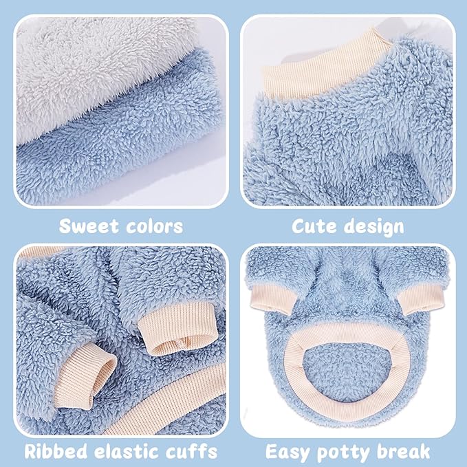 2 Pieces Dog Sweater for Small Dogs Winter Warm Puppy Sweater Fleece Cute Dog Clothes for Dogs Like Chihuahua Yorkie Thick Pet Clothing (Light Grey, Blue, X-Small)