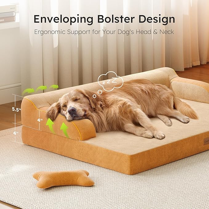 CWAWZ Large Orthopedic Dog Bed, Pet Bed Large Size Dog, Dual-Sided Cooling Beds with Memory Foam Washable Cover Nonslip Bottom, Waterproof Pet Beds with Bolsters, Brown